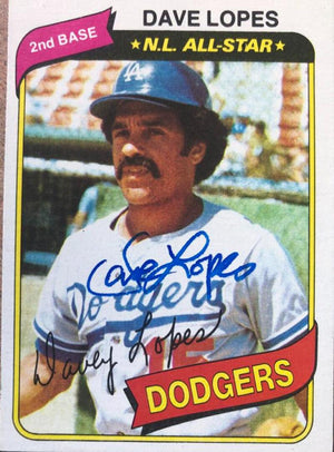 Davey Lopes Signed 1980 Topps Baseball Card - Los Angeles Dodgers