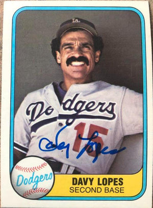 Davey Lopes Signed 1981 Fleer Baseball Card - Los Angeles Dodgers