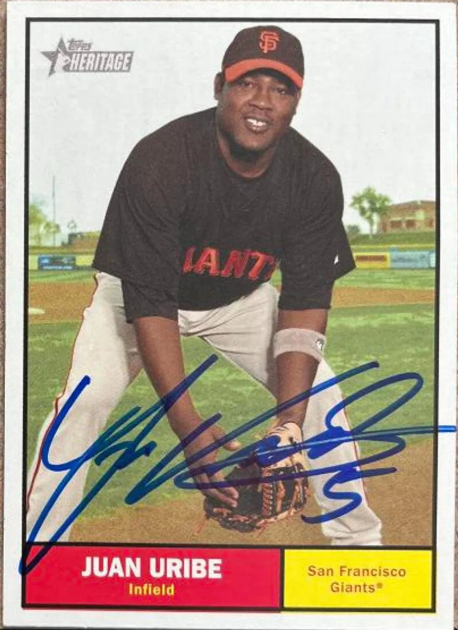 Juan Uribe Signed 2010 Topps Heritage Baseball Card San Francisco Giants