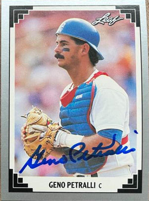 Geno Petralli Signed 1991 Leaf Baseball Card - Texas Rangers