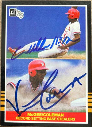 Willie McGee & Vince Coleman Dual Signed 1985 Donruss Highlights Baseball Card - St Louis Cardinals #29
