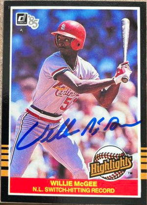 Willie McGee Signed 1985 Donruss Highlights Baseball Card - St Louis Cardinals #52