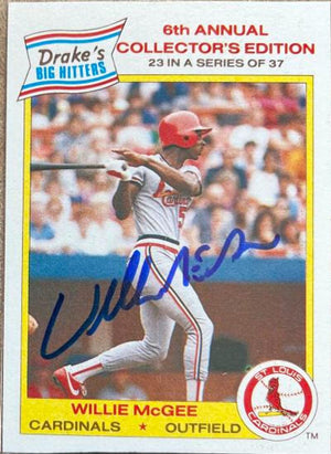 Willie McGee Signed 1986 Drake's Big Hitters Baseball Card - St Louis Cardinals