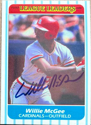 Willie McGee Signed 1986 Fleer League Leaders Baseball Card - St Louis Cardinals