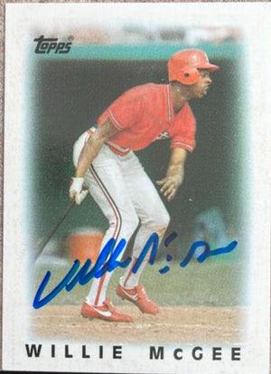 Willie McGee Signed 1986 Topps Major League Leader Mini Baseball Card - St Louis Cardinals