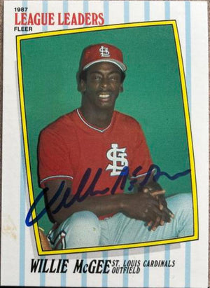 Willie McGee Signed 1986 Fleer League Leaders Baseball Card - St Louis Cardinals