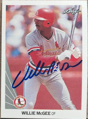 Willie McGee Signed 1990 Leaf Baseball Card - St Louis Cardinals