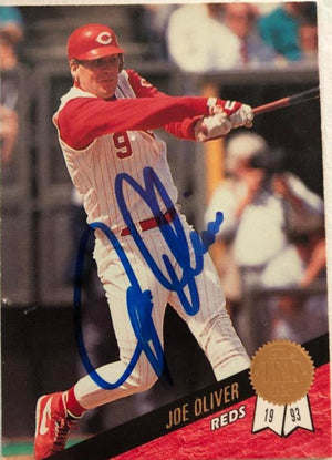 Joe Oliver Signed 1993 Leaf Baseball Card - Cincinnati Reds - PastPros