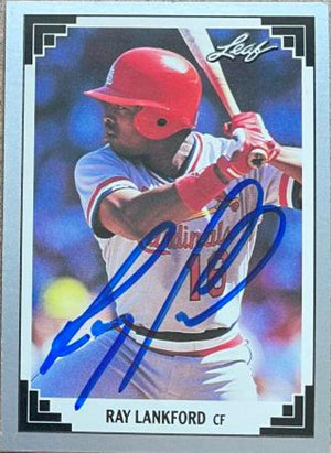 Ray Lankford Signed 1991 Leaf Baseball Card - St Louis Cardinals - PastPros