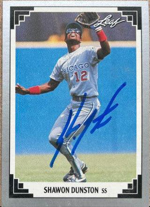 Shawon Dunston Signed 1991 Leaf Baseball Card - Chicago Cubs - PastPros