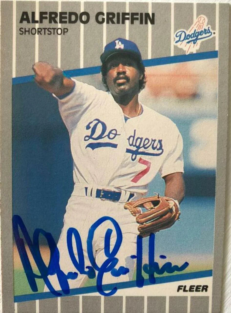 Alfredo Griffin Signed 1989 Fleer Baseball Card Los Angeles Dodgers