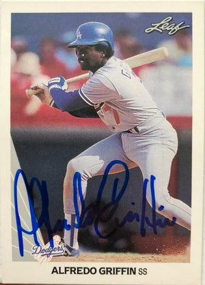 Alfredo Griffin Signed 1990 Leaf Baseball Card - Los Angeles Dodgers - PastPros