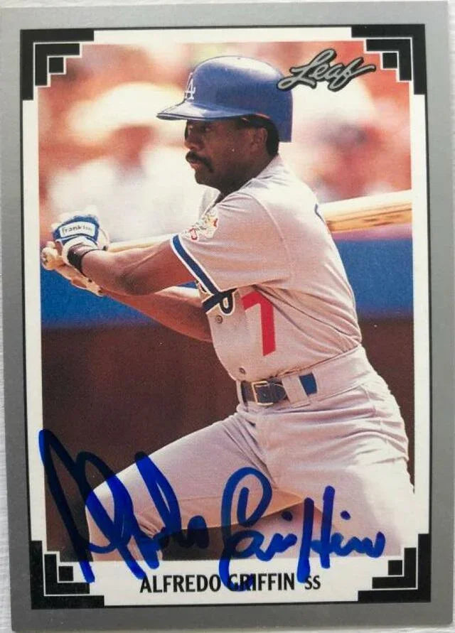 Alfredo Griffin Signed 1991 Leaf Baseball Card Los Angeles Dodgers