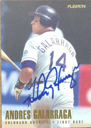 Andres Galarraga Signed 1996 Fleer Baseball Card - Colorado Rockies - PastPros