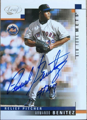 Armando Benitez Signed 2003 Leaf Baseball Card - New York Mets - PastPros