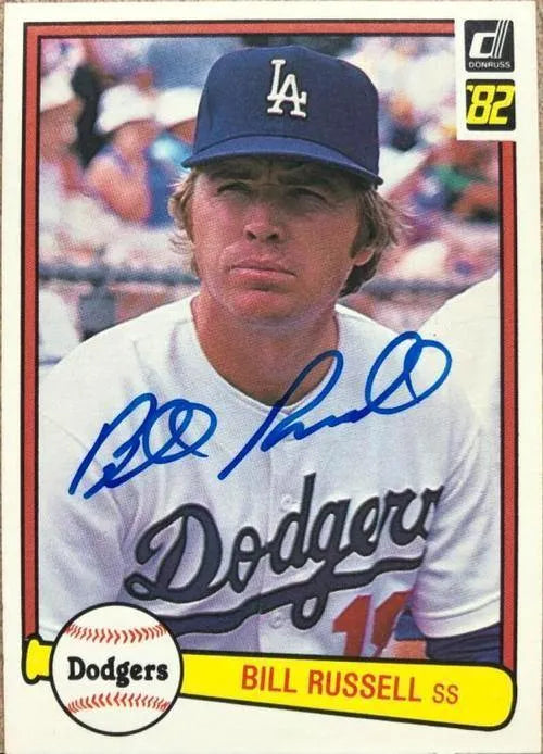 ビル・ラッセルが署名した 1982 年ドンラス ベースボールカード