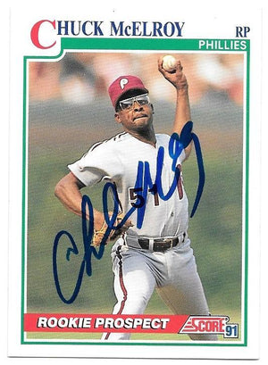 Chuck McElroy Signed 1991 Score Baseball Card - Philadelphia Phillies - PastPros