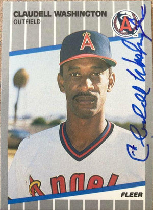 Claudell Washington Signed 1989 Fleer Baseball Card - California Angels - PastPros