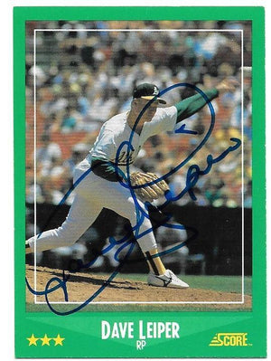 Dave Leiper Signed 1988 Score Baseball Card - Oakland A's - PastPros