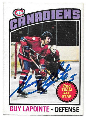 Guy Lapointe Signed 1976-77 O-Pee-Chee Hockey Card - Montreal Canadiens - PastPros