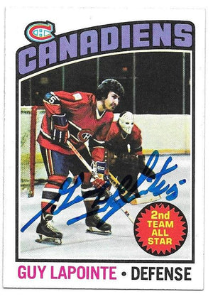 Guy Lapointe Signed 1976-77 Topps Hockey Card - Montreal Canadiens - PastPros