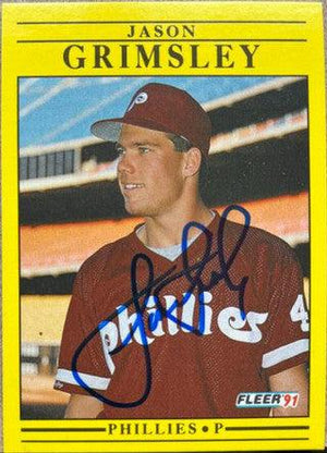 Jason Grimsley Signed 1991 Fleer Baseball Card - Philadelphia Phillies - PastPros