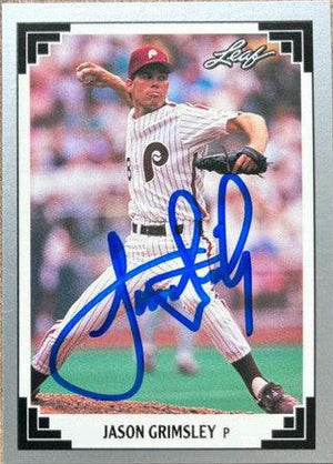 Jason Grimsley Signed 1991 Leaf Baseball Card - Philadelphia Phillies - PastPros
