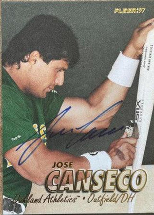 Jose Canseco Signed 1997 Fleer Baseball Card - Oakland A's - PastPros