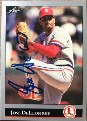 Jose Deleon Signed 1992 Leaf Baseball Card - St Louis Cardinals - PastPros