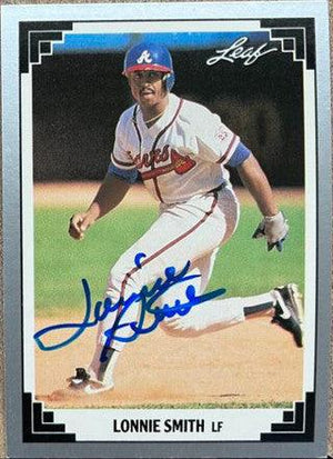 Lonnie Smith Signed 1991 Leaf Baseball Card - Atlanta Braves - PastPros