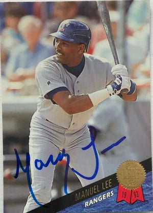 Manny Lee Signed 1993 Leaf Baseball Card - Texas Rangers - PastPros
