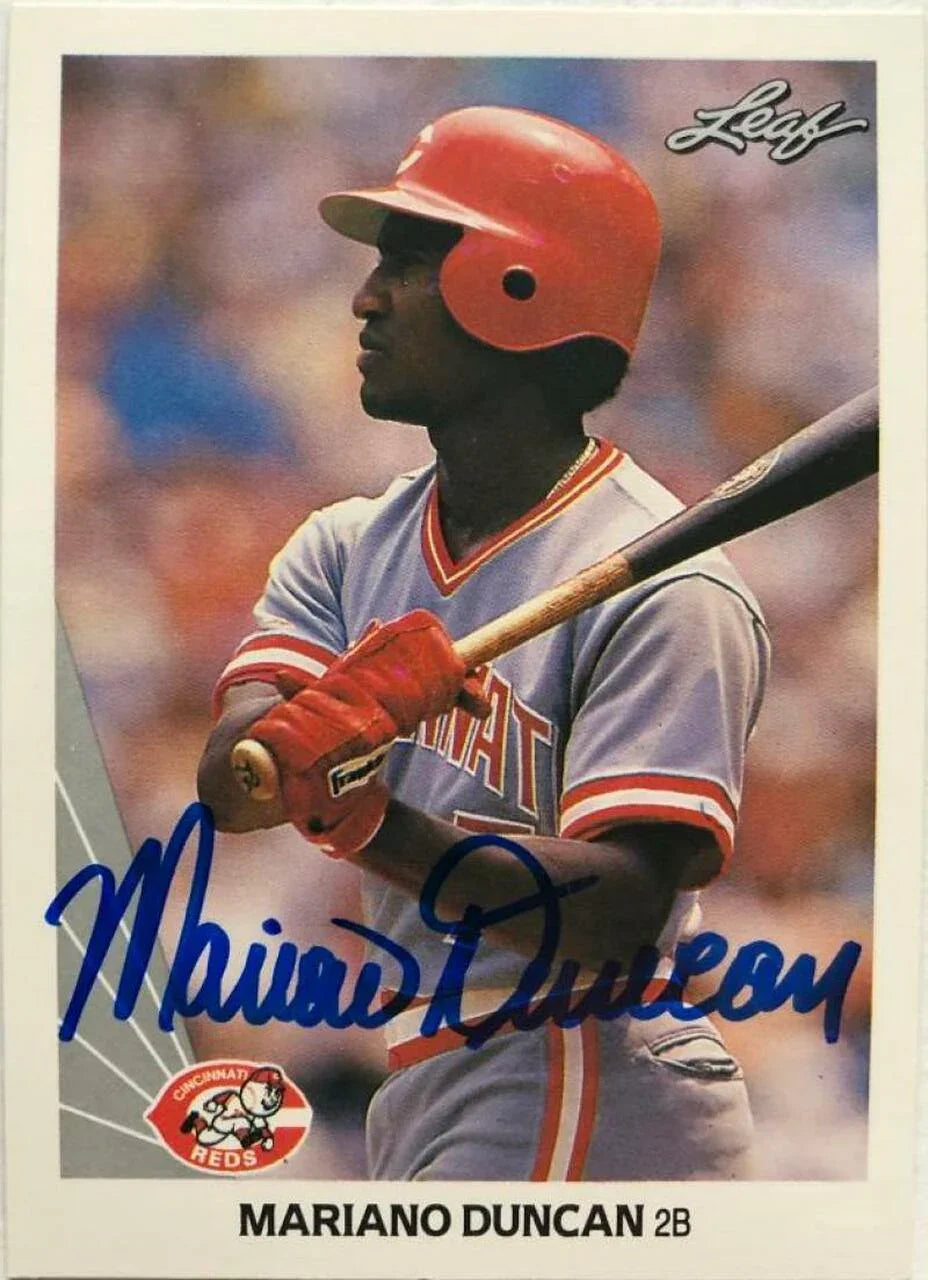 Mariano Duncan Signed 1990 Leaf Baseball Card - Cincinnati Reds