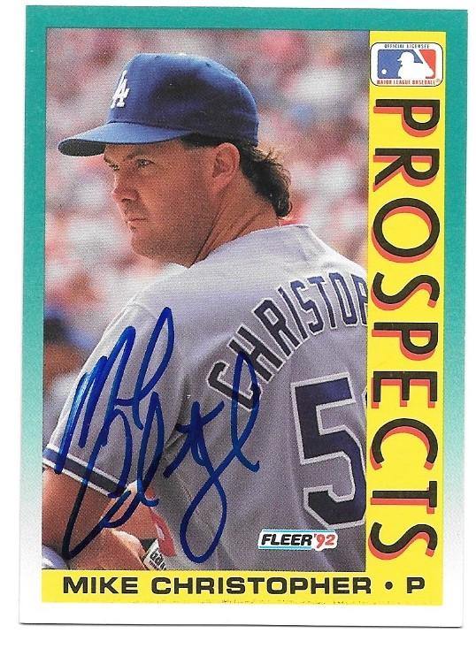 マイク クリストファー サイン入り 1992 Fleer ベースボール カード - ロサンゼルス ドジャース