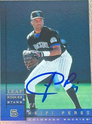 Neifi Perez Signed 1998 Leaf Rookies & Stars Baseball Card - Colorado Rockies - PastPros
