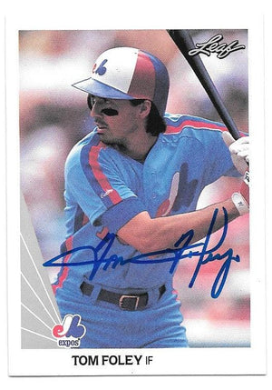 Tom Foley Signed 1990 Leaf Baseball Card - Montreal Expos - PastPros