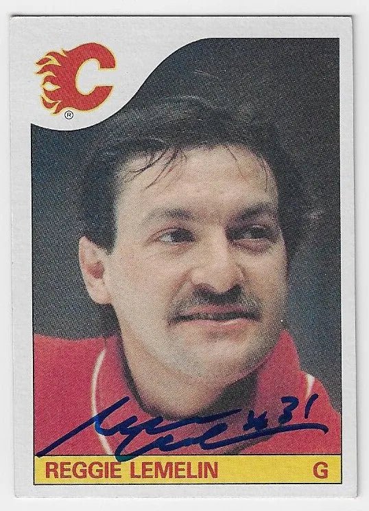 Rejean (Reggie) Lemelin Signed 1985-86 Topps Hockey Card - Calgary Flames