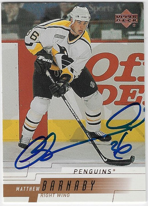 Matthew Barnaby Signed 2000-01 Upper Deck Hockey Card - Pittsburgh Penguins