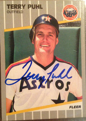 Terry Puhl Signed 1989 Fleer Baseball Card - Houston Astros