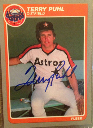 Terry Puhl Signed 1985 Fleer Baseball Card - Houston Astros