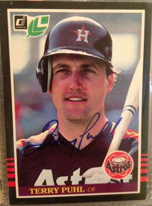 Terry Puhl Signed 1985 Leaf Baseball Card - Houston Astros