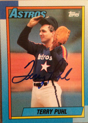 Terry Puhl Signed 1990 Topps Baseball Card - Houston Astros