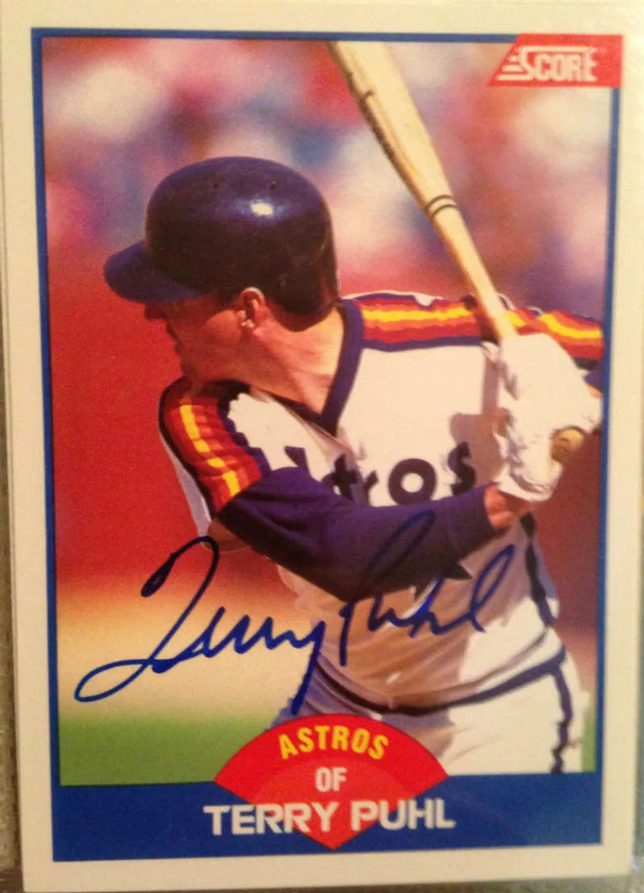 Terry Puhl Signed 1989 Score Baseball Card - Houston Astros