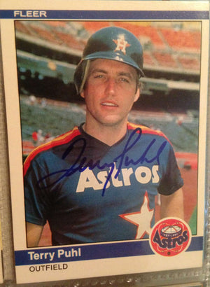 Terry Puhl Signed 1984 Fleer Baseball Card - Houston Astros