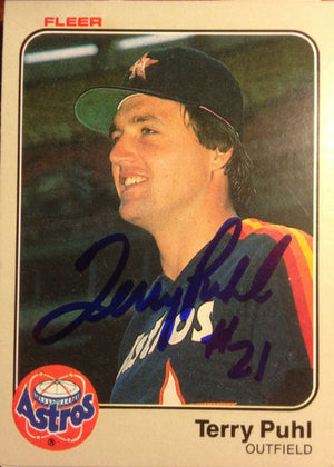 Terry Puhl Signed 1983 Fleer Baseball Card - Houston Astros