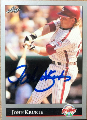 John Kruk Signed 1992 Leaf Previews Baseball Card - Philadelphia Phillies