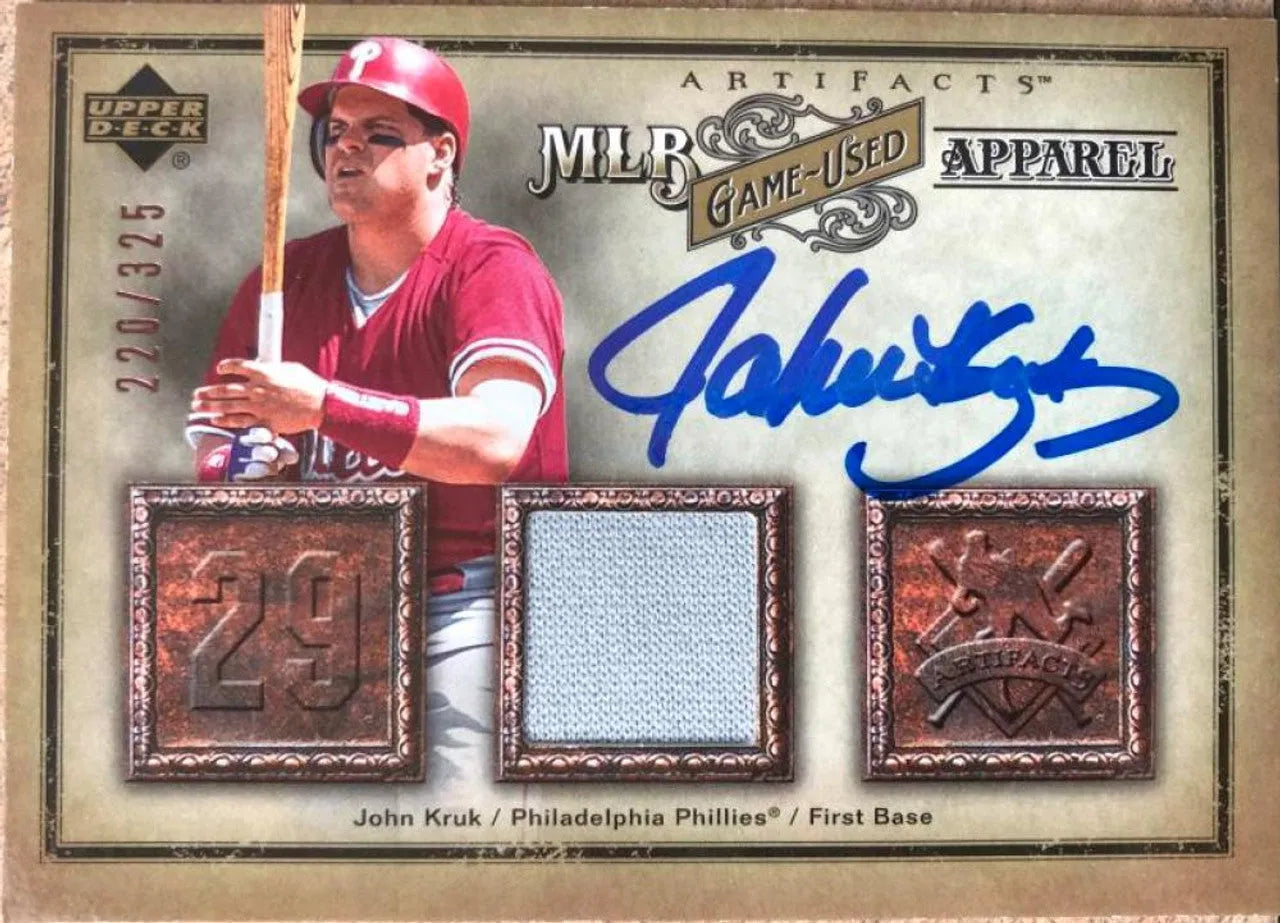 John Kruk Signed 2006 Upper Deck Artifacts MLB Game-Used Apparel Baseball Card - Philadelphia Phillies