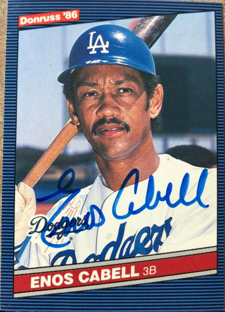 Enos Cabell Signed 1986 Donruss Baseball Card - Los Angeles Dodgers