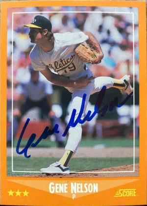 Gene Nelson Signed 1988 Score Baseball Card - Oakland A's #588