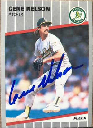 Gene Nelson Signed 1989 Fleer Baseball Card - Oakland A's #18