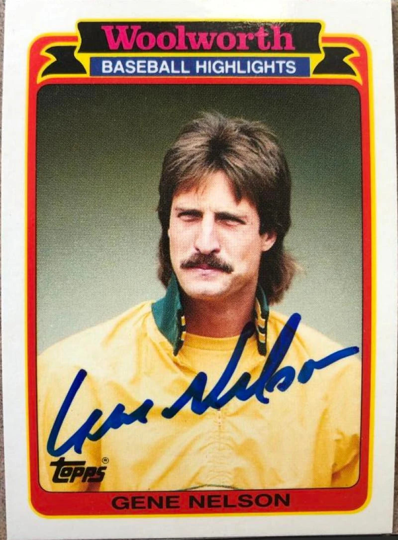 Gene Nelson Signed 1989 Topps Woolworth's Baseball Highlights Baseball Card - Oakland A's #16